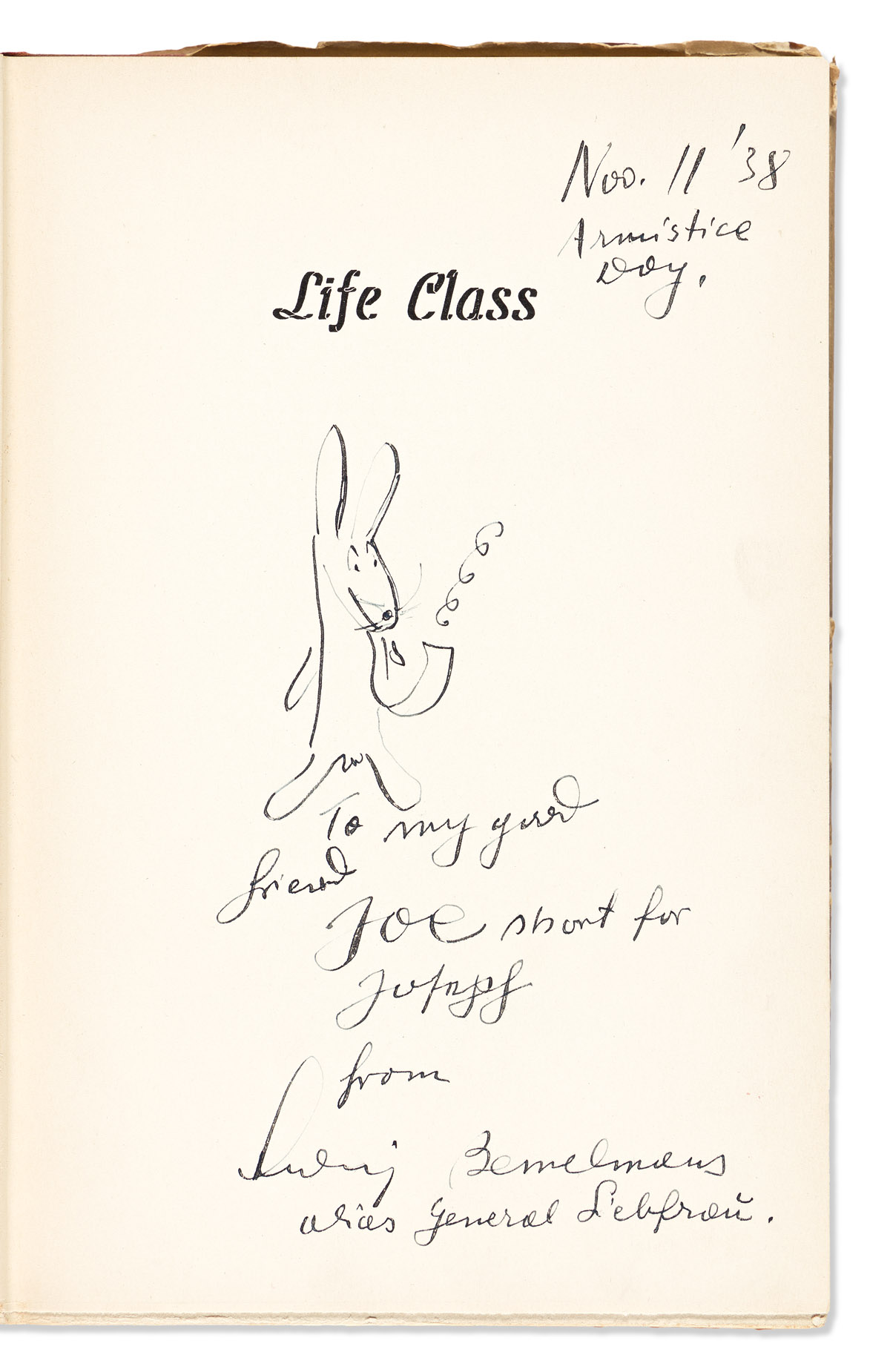 BEMELMANS, LUDWIG. Life Class. Signed and Inscribed, with a small ink drawing, To my good / friend / Joe short for / Joseph / from Lud